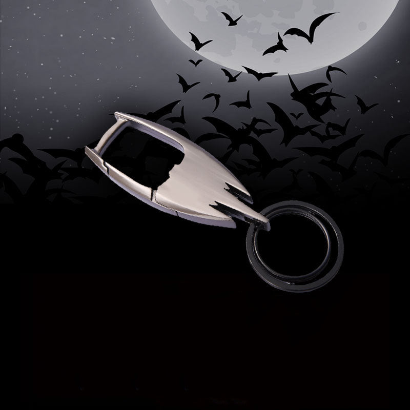 Stainless steel car key ring – silver keyring with moon and bats background