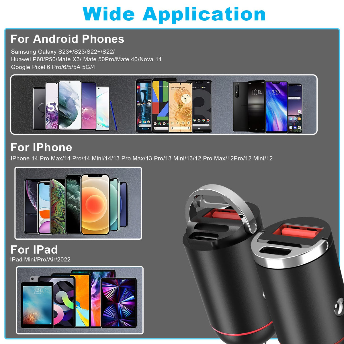 2Pcs 1,00W USB TypeC Car Charger QC4.0 PD3.0 USB Fast Charging Adapter Dual Port Car Cigarette Lighter Compatible With Phone Pad - image 2