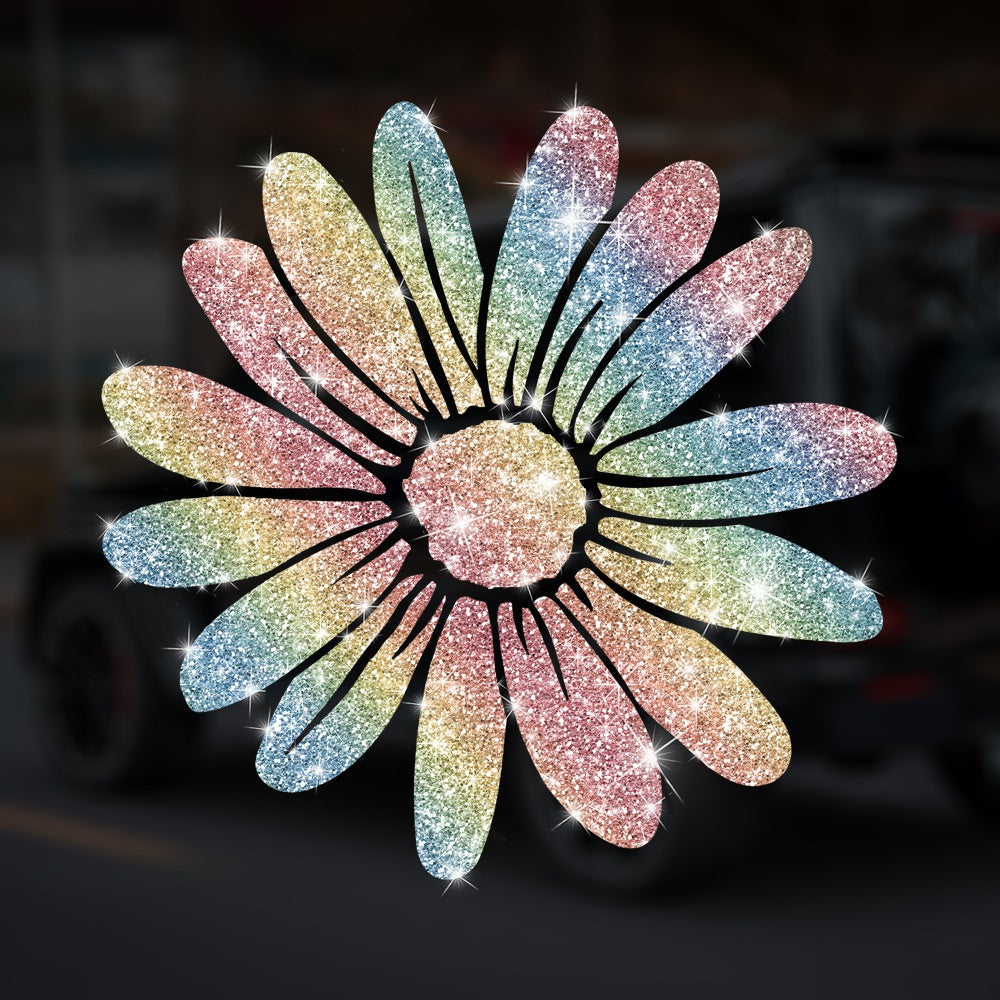 Cartoon Shiny African Woman Automobile Sticker - Colorful daisies