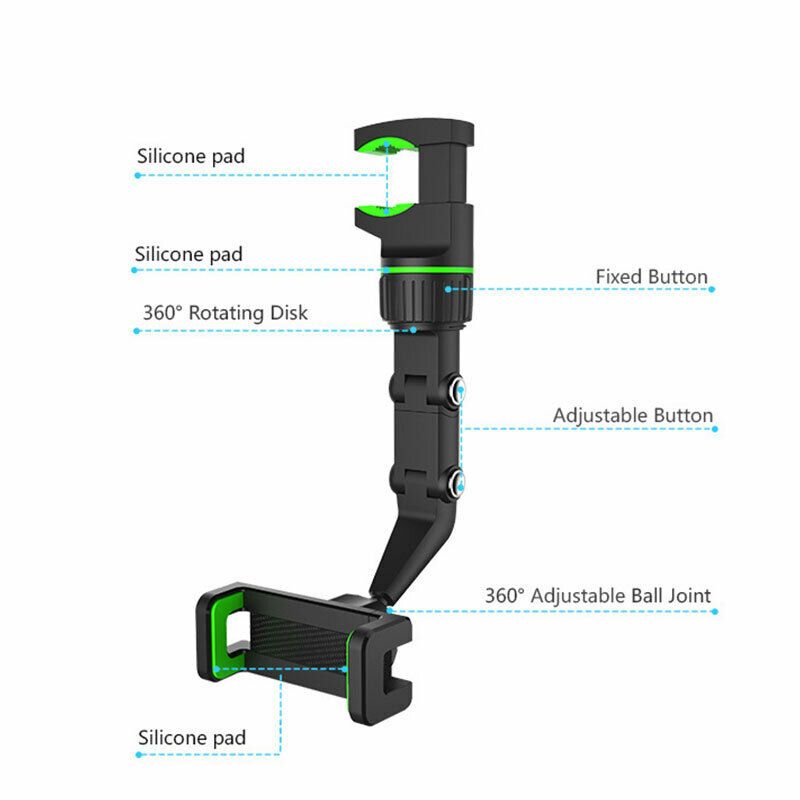 Car Rearview Mirror Rotation Adjustable Phone Holder Mount Multifunction - image 2