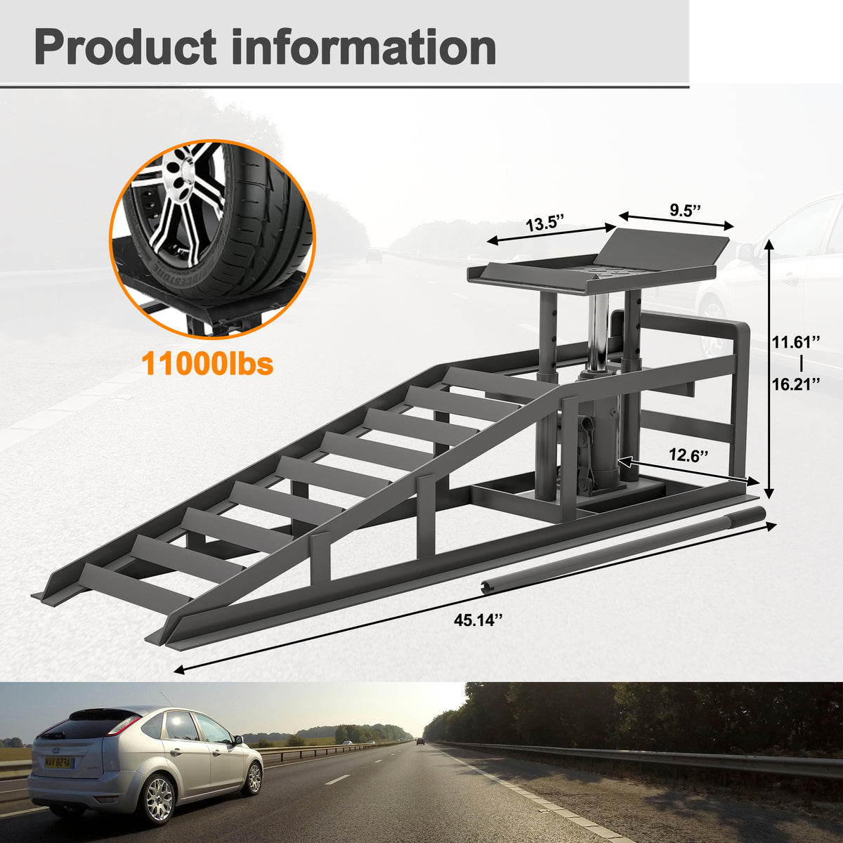 2 Pack Hydraulic Car Ramps 5T 11000lbs Low Profile Car Lift Service Ramps Truck Trailer Garage,Height Hydraulic Vehicle Ramps - image 3