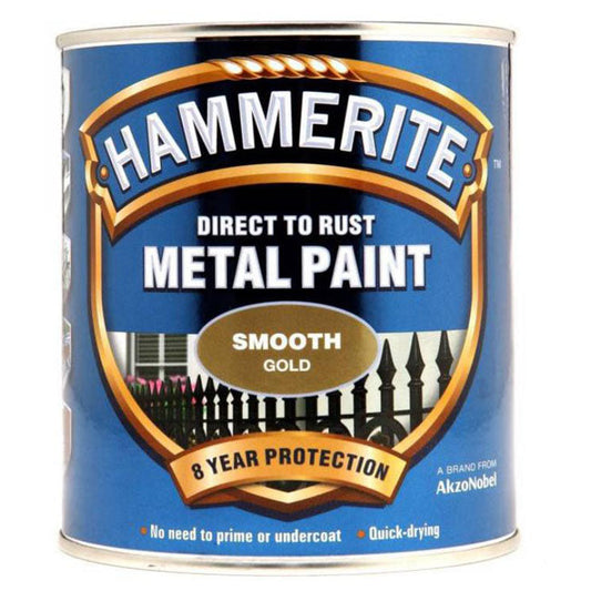 Hammerite Direct To Rust Paint Smooth Gold Finish - 750ml