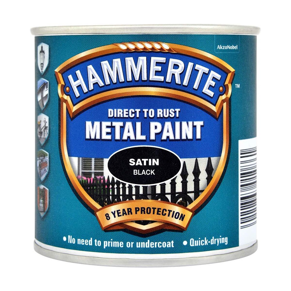 Hammerite Direct To Rust Paint Satin Black Finish - 250ml