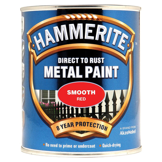 Hammerite Direct To Rust Paint Smooth Red Finish - 750ml