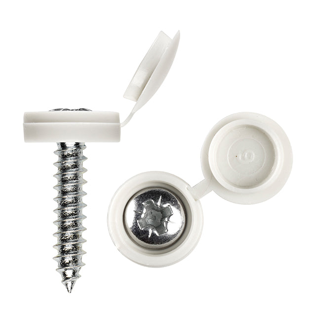 Number Plate Screws & Caps White Hinged 3/4" - White