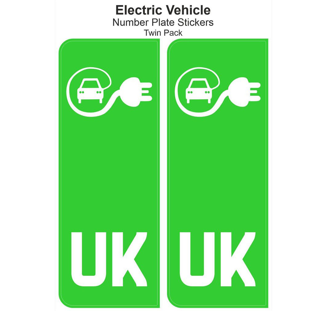 2 x UK Electric Vehicle Licence Plate Self Adhesive Sticker