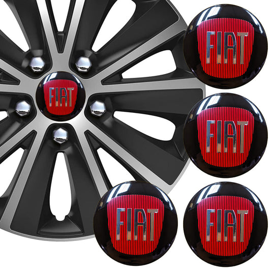 Wheel Center Cap Stickers 3D 56.5mm Fiat Black x 4