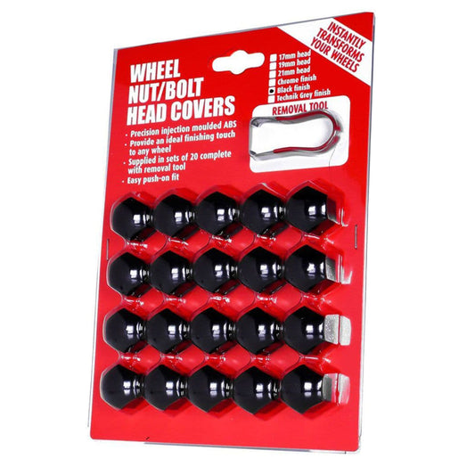 Wheel Nut/Bolt Head Covers Set 20pcs Black 19mm