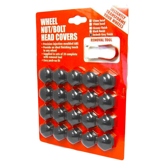 Wheel Nut/Bolt Head Covers Set 20pcs Grey 21mm