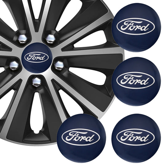 Wheel Center Cap Stickers 3D 56.5mm Ford Blue x 4