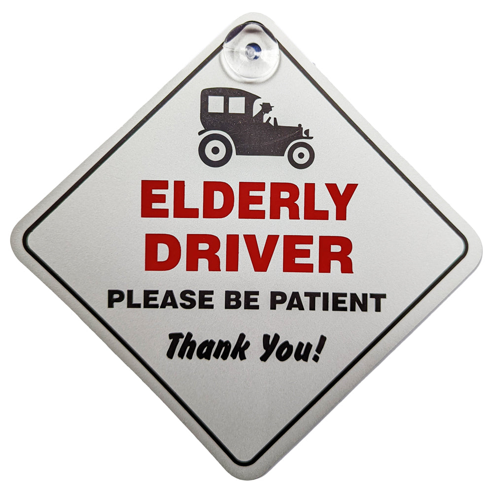 Elderly Driver Be Patient Diamond Sign - Suction Cup