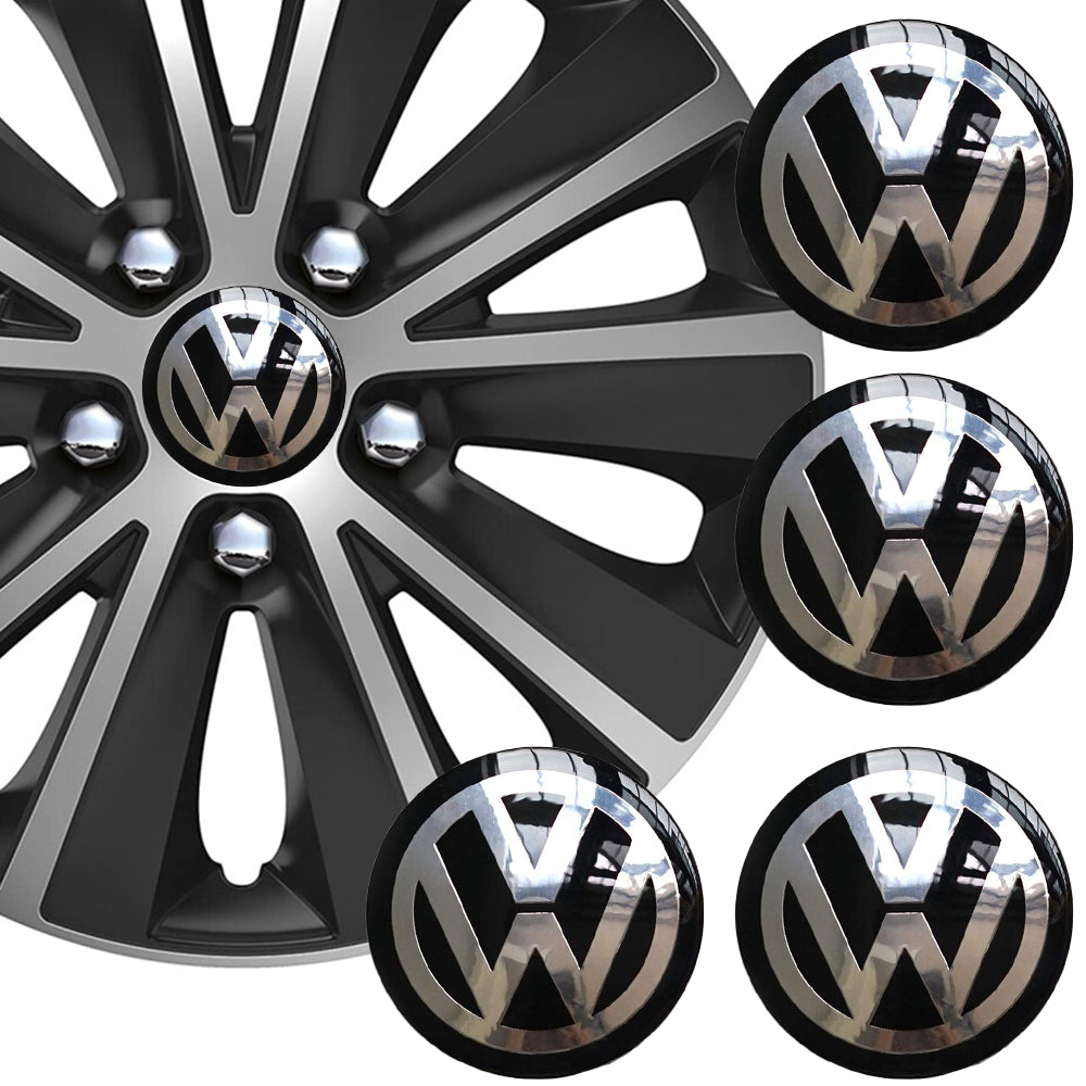 Wheel Center Cap Stickers 3D 56.5mm VW Black x 4